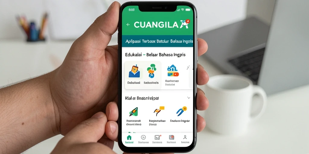 Antarmuka aplikasi CUANGILA yang menarik untuk belajar Bahasa Inggris.