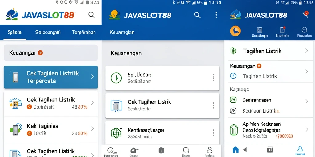 Antarmuka aplikasi JAVASLOT88 untuk cek tagihan listrik.