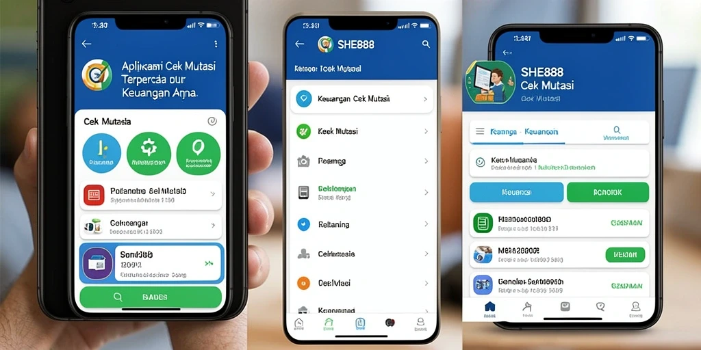 Antarmuka aplikasi SHE888 yang menampilkan fitur Cek Mutasi.